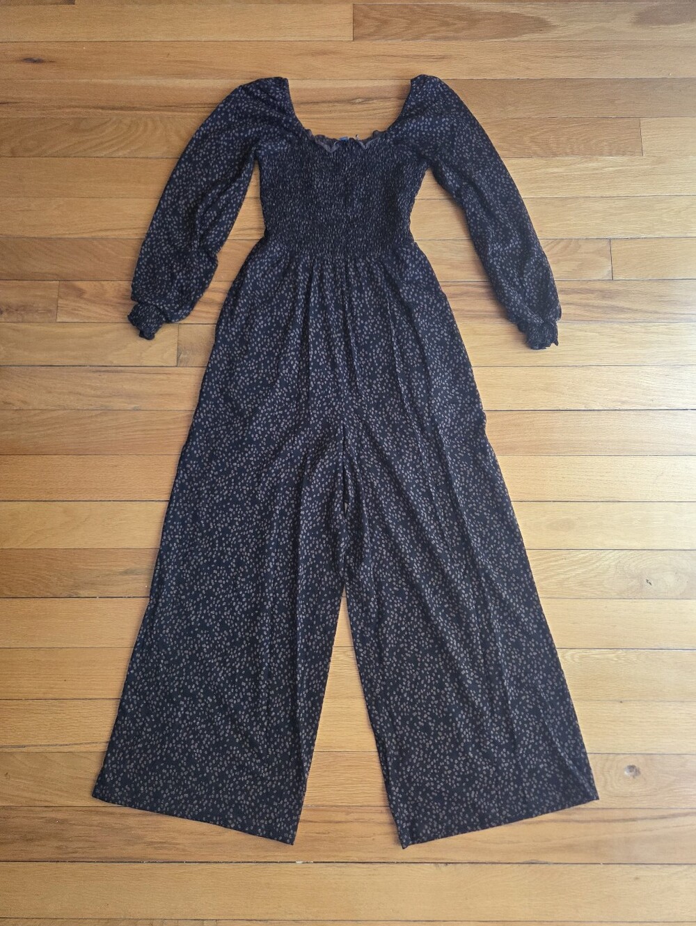 Toad&Co Black Patternl Smocked-Waist Wide-Leg Jumpsuit Size XS